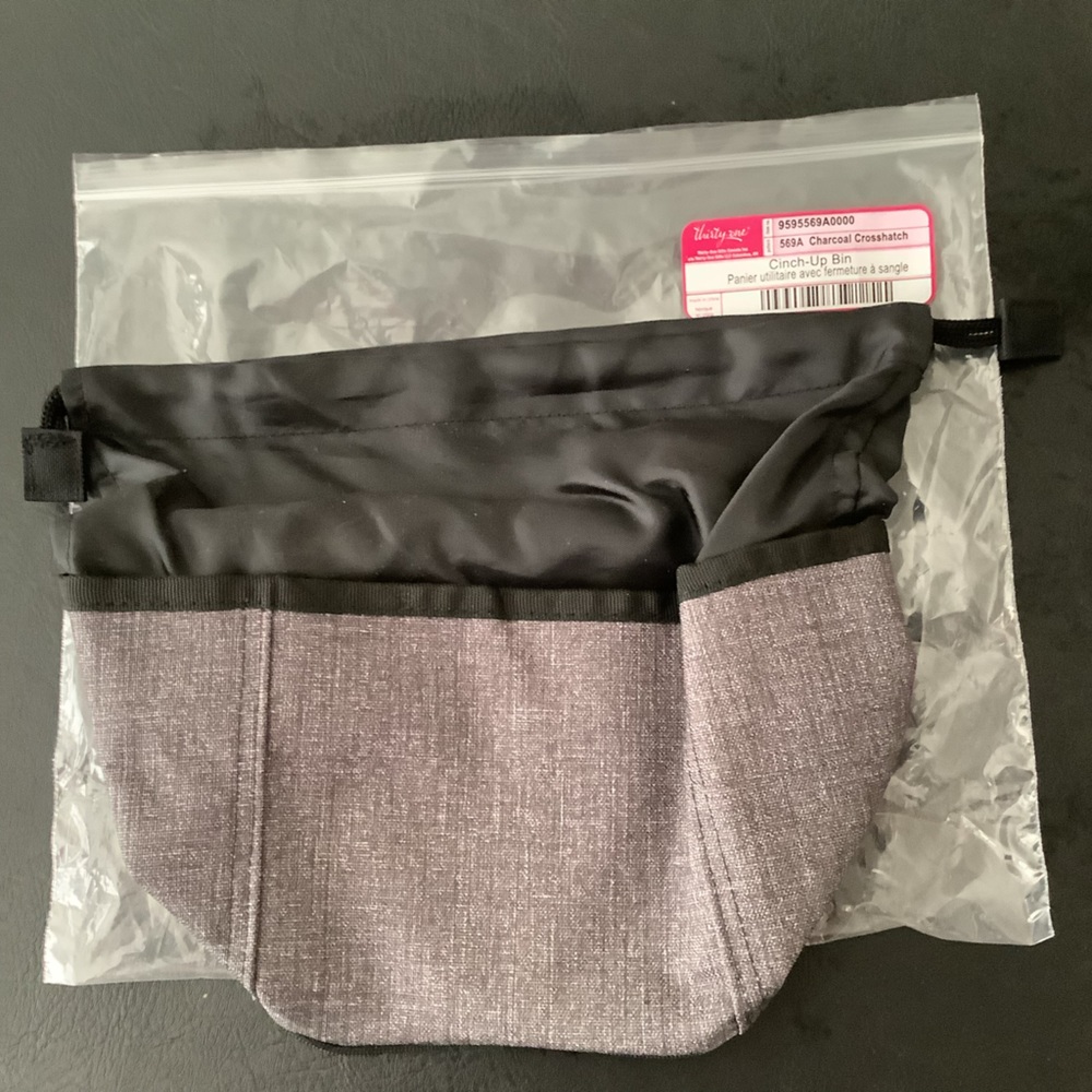 Thirty One Cinch-Up Bin in Charcoal Crosshatch NWT